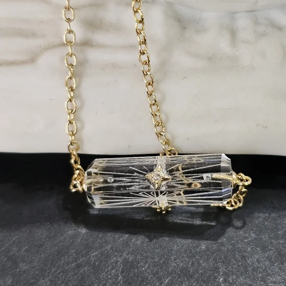 SU 925 Vermeil Crystal Lozenge Necklace with CZs - Picture 5 of 14